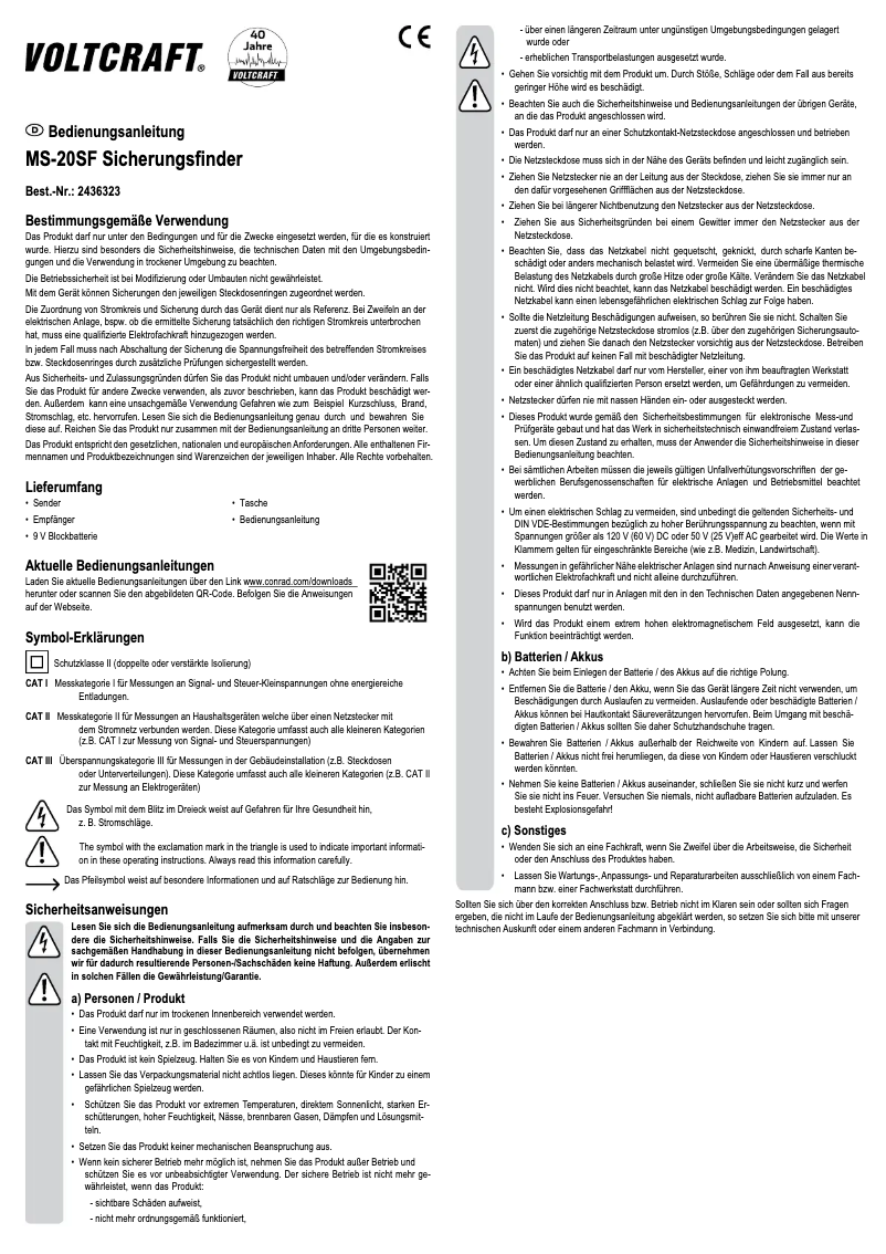 Page n°1 - Manuel utilisateur Voltcraft MS-20SF