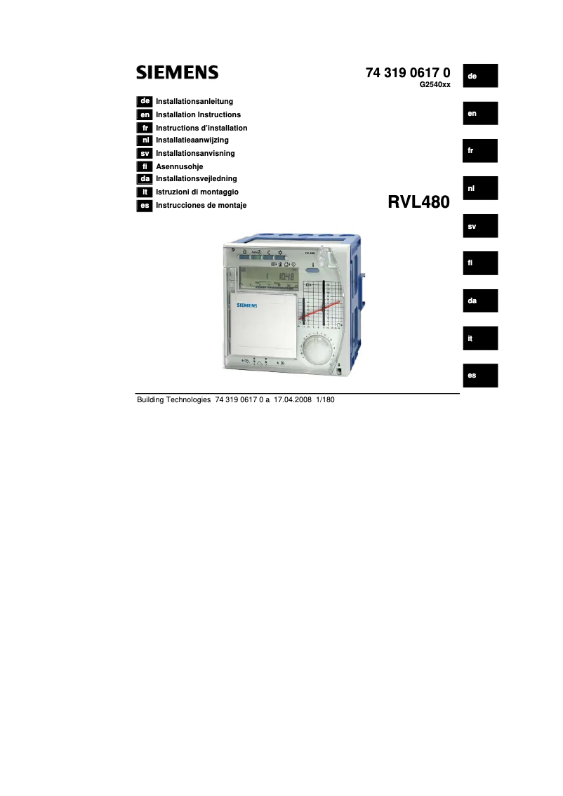 Page n°1 - Manuel utilisateur Siemens RVL480