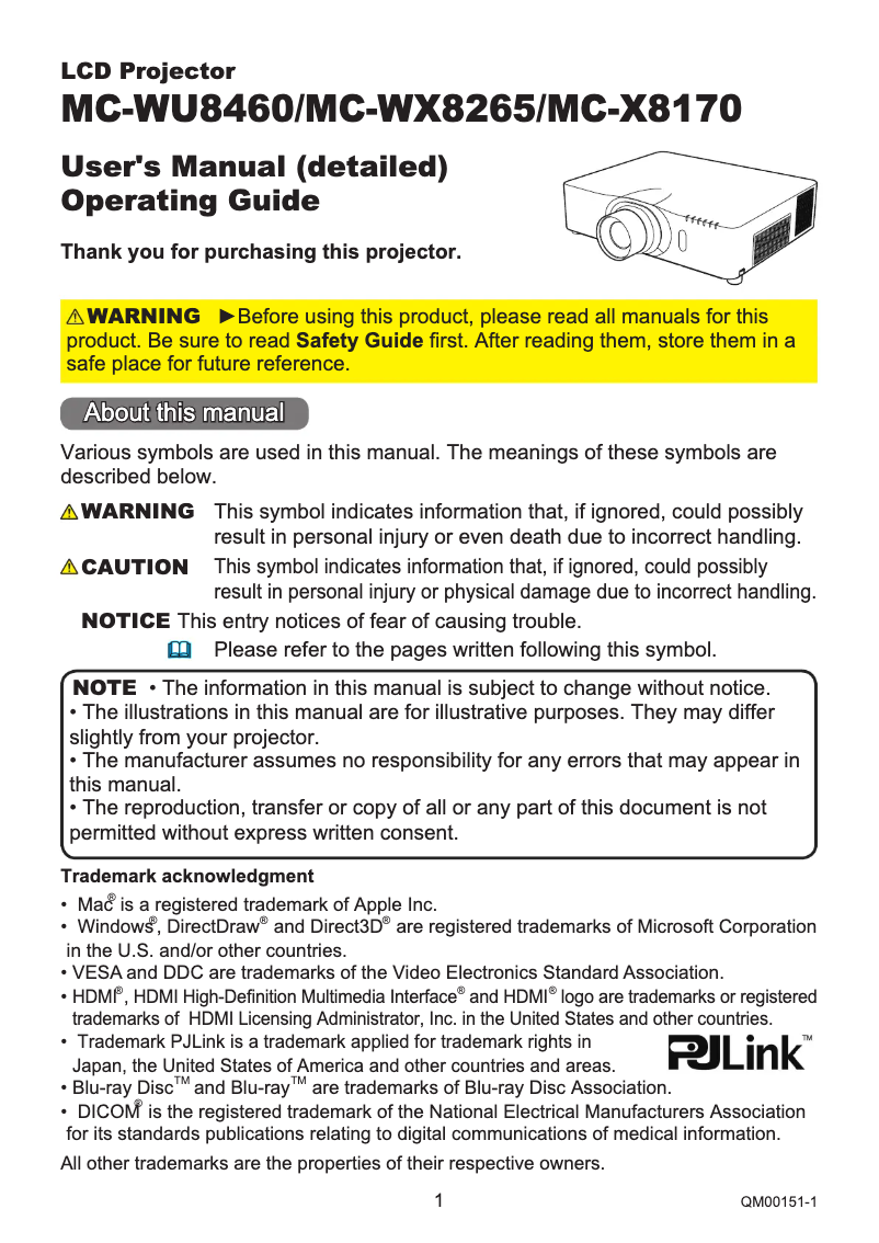 Page n°1 - Manuel utilisateur Hitachi MC-WX8265