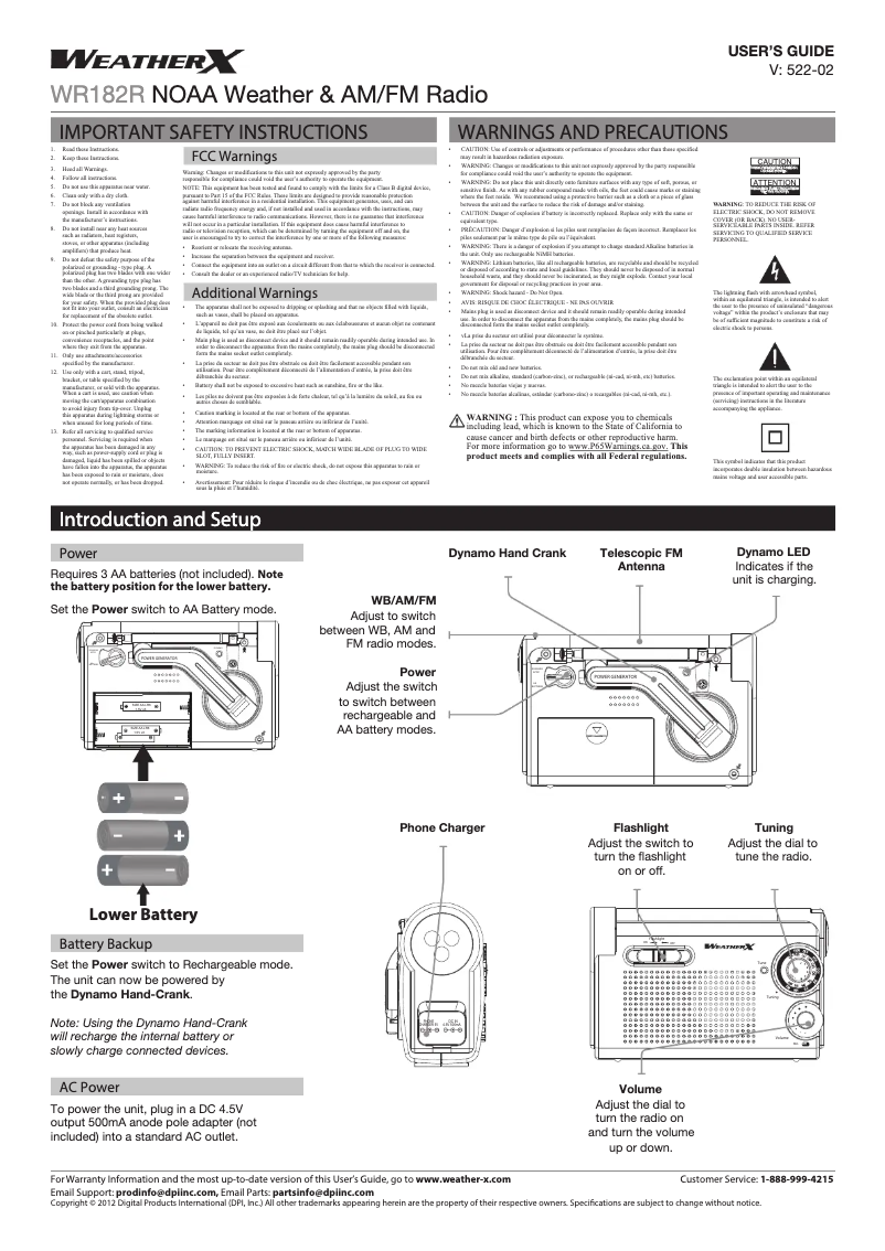Page n°1 - Manuel utilisateur GPX WR182R