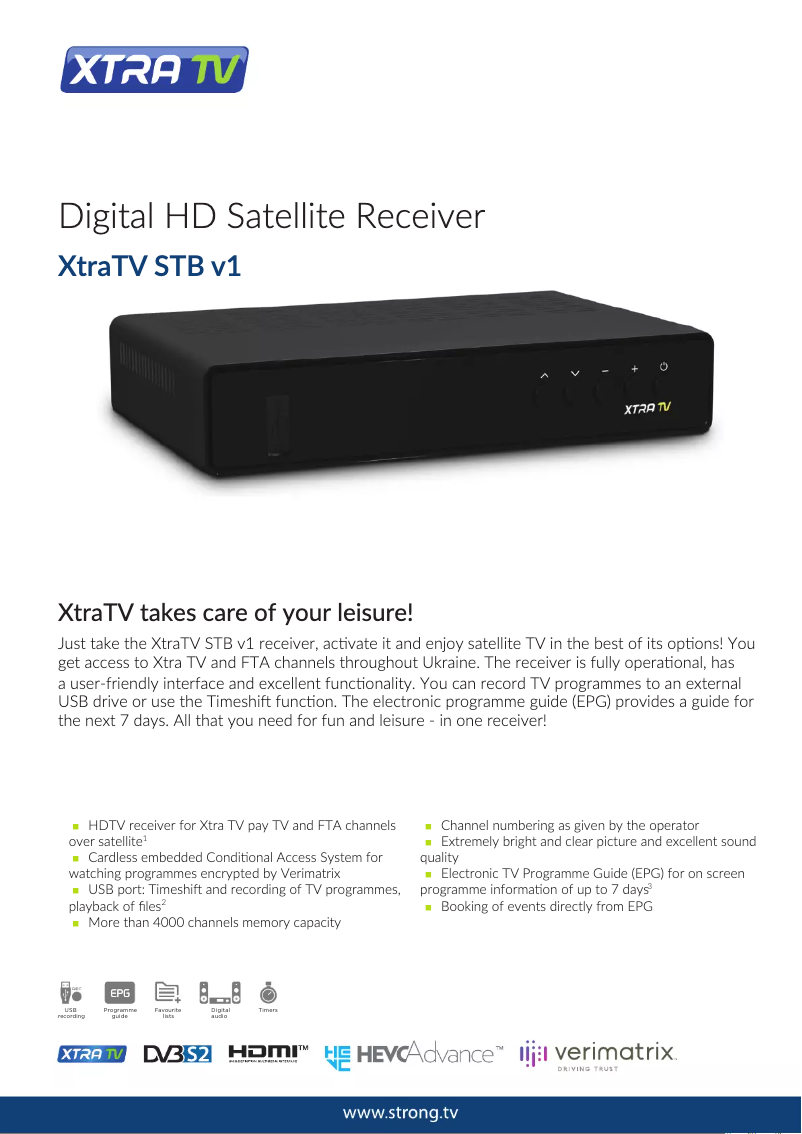 Page 1 de la notice Manuel utilisateur Strong XtraTV STB v1