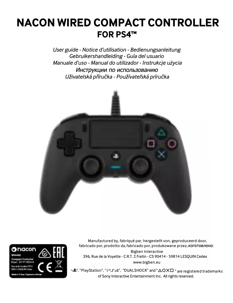 Page 1 de la notice Manuel utilisateur NACON Wired Compact Controller PS4