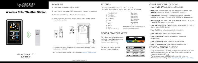 Page n°1 - Guide de démarrage rapide La Crosse Technology 308-1425C