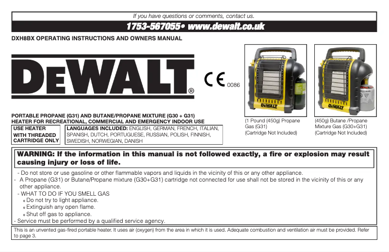 Page 1 de la notice Manuel utilisateur DeWalt DXH8BX