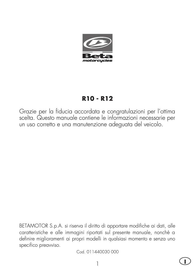 Imagen de la primera página del manual del dispositivo Minicross R12 (2012)