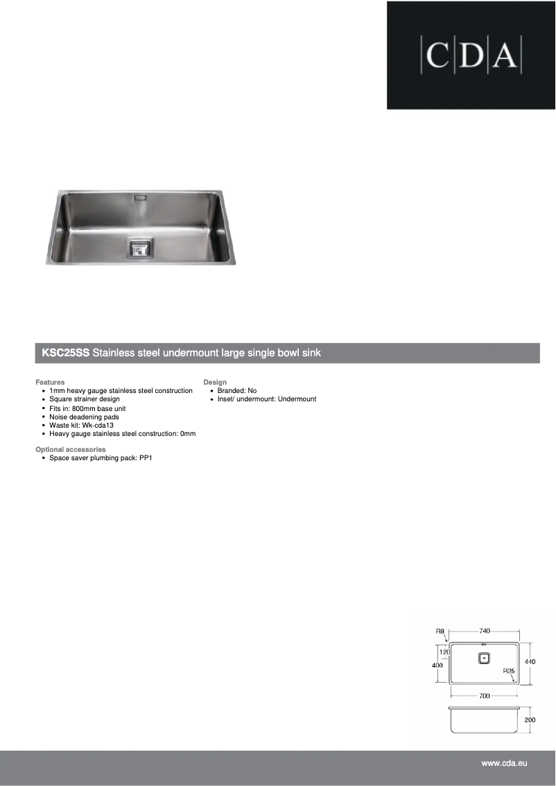 Page 1 de la notice Fiche technique CDA KSC25SS