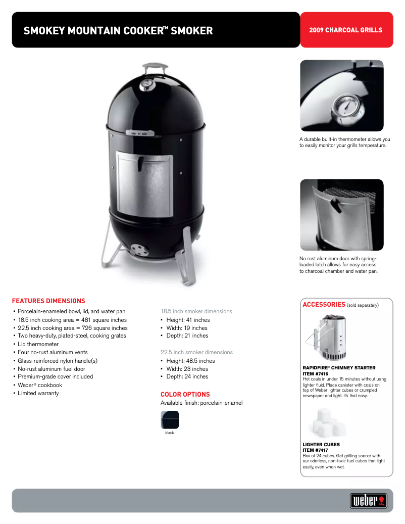 Page n°1 - Fiche technique Weber Smokey Mountain Cooker