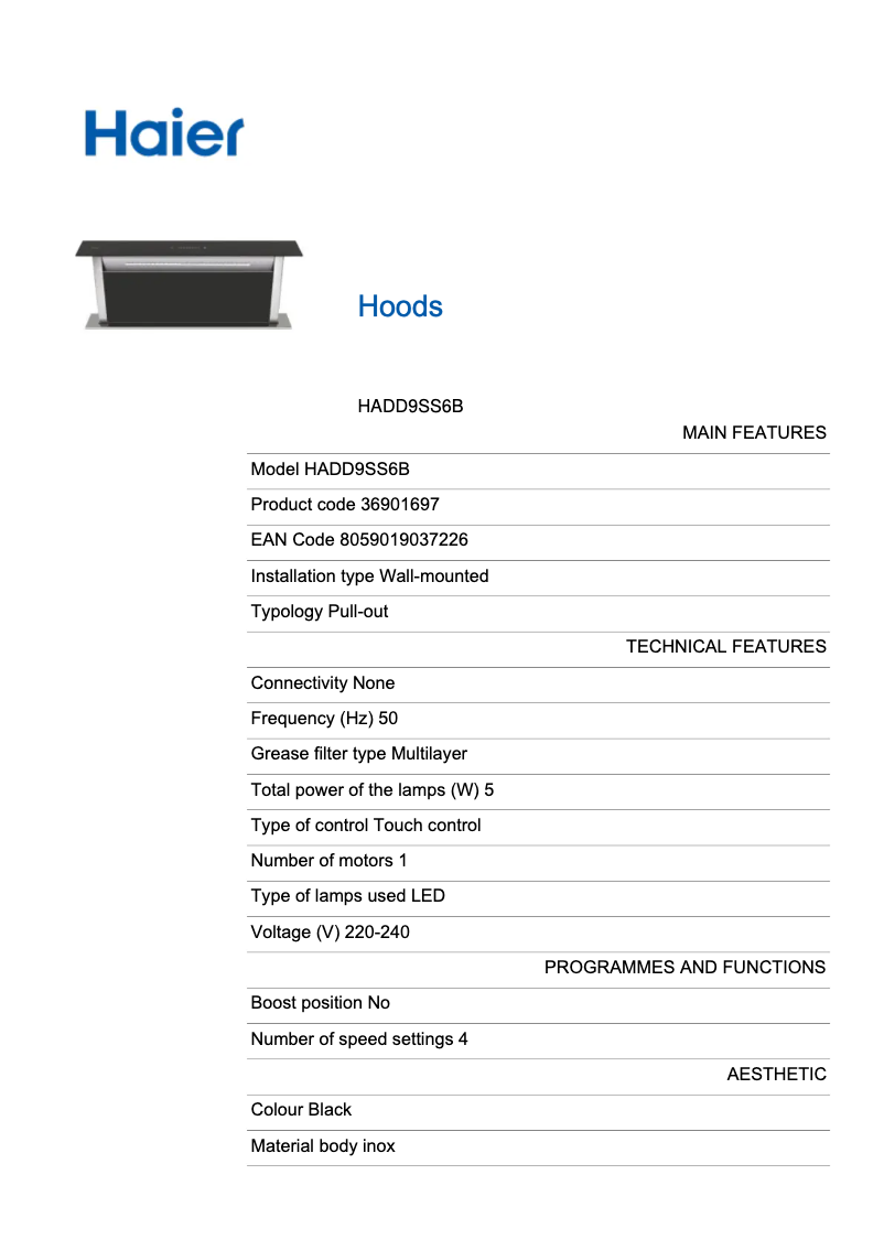 Image de la première page du manuel de l'appareil HADD9SS6B