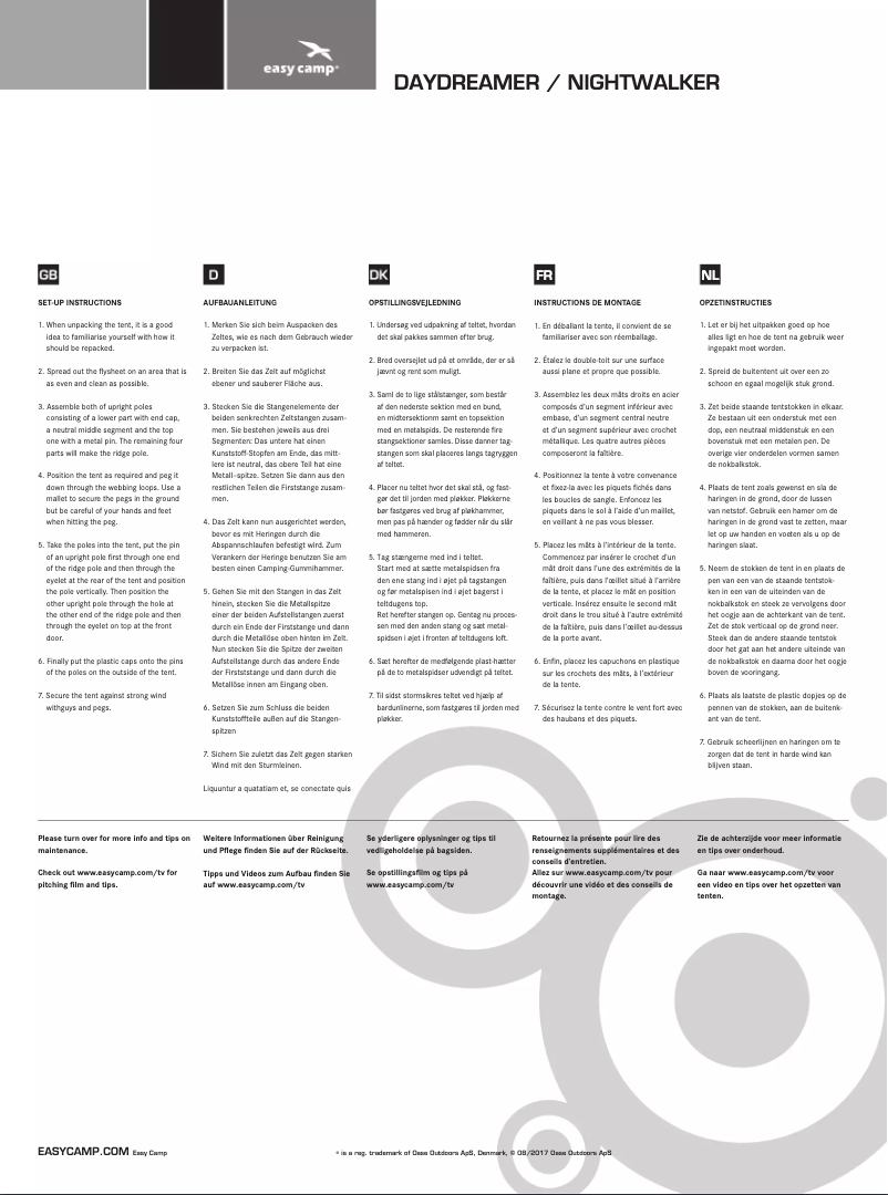 Page n°1 - Manuel utilisateur Easy Camp Nightwalker