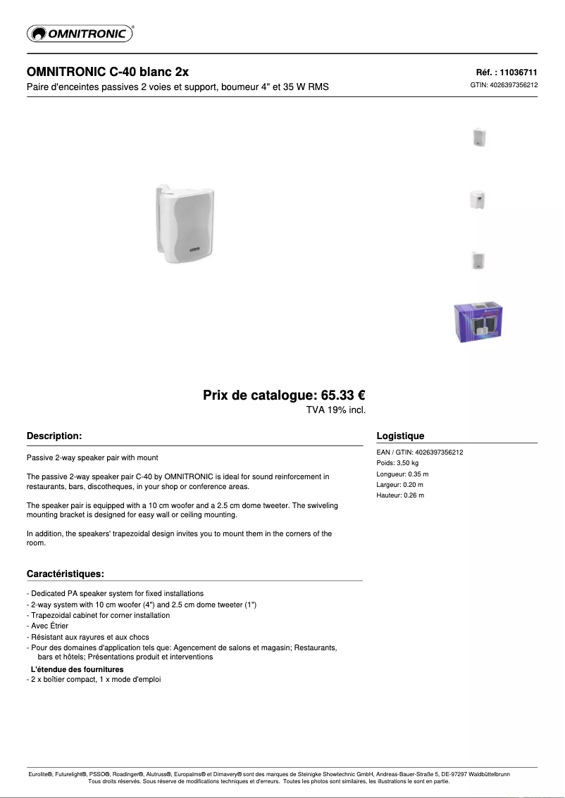 Page n°1 - Fiche technique Omnitronic C-40