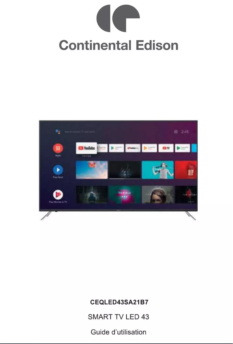 Page 1 de la notice Manuel utilisateur Continental Edison CEQLED43SA21B7