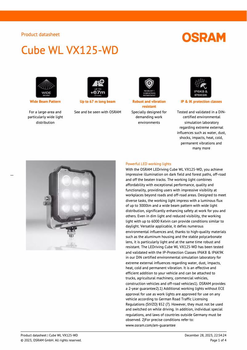 Page n°1 - Fiche technique Osram VX125-WD