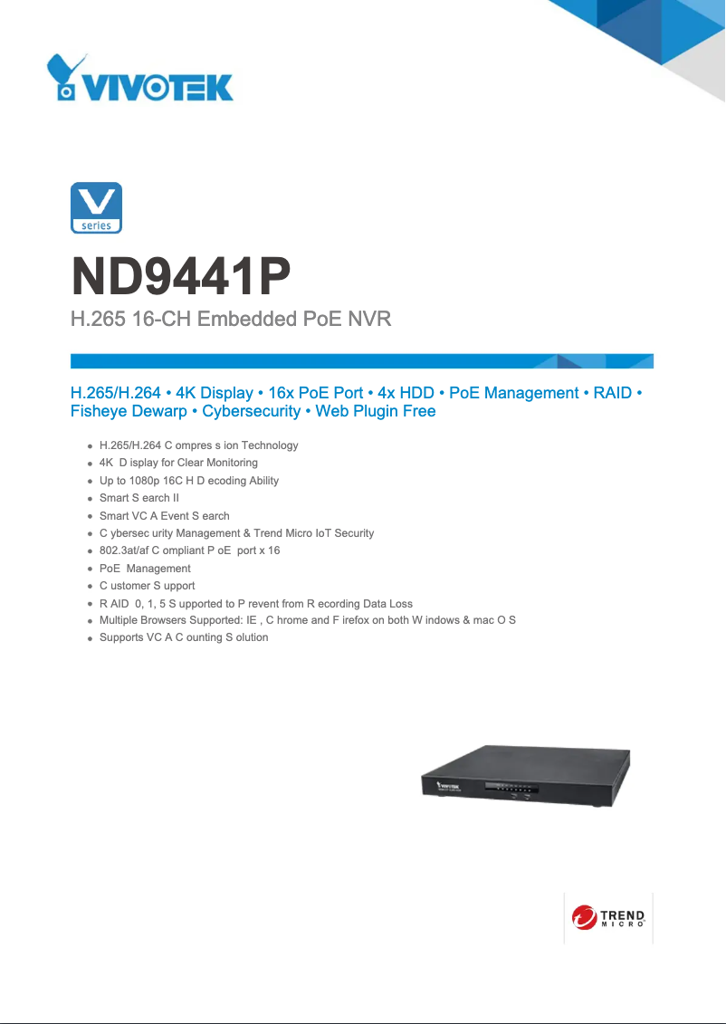 Page 1 de la notice Fiche technique Vivotek ND9441P