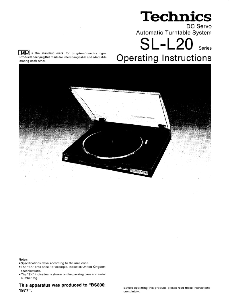Page n°1 - Manuel utilisateur Technics SL-L20