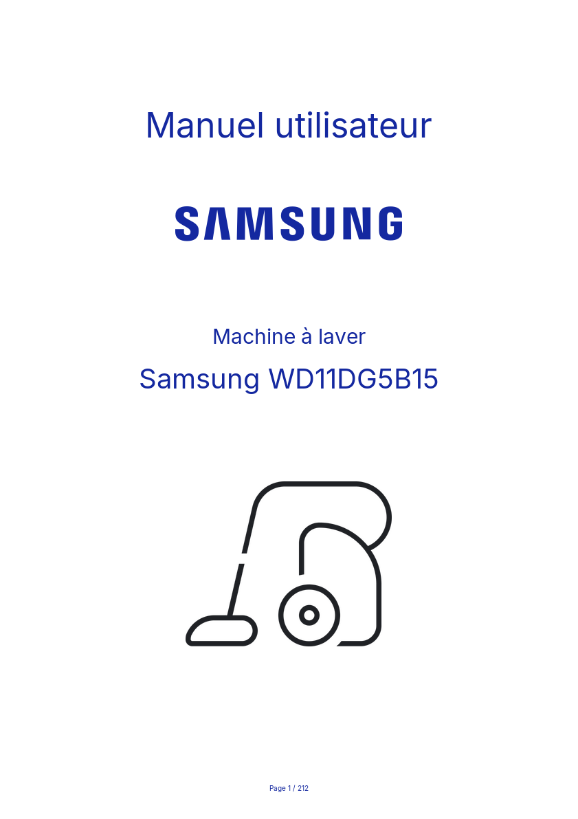Page 1 de la notice Manuel utilisateur Samsung WD11DG5B15