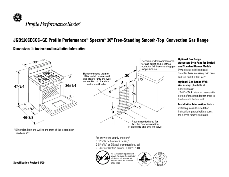 Page n°1 - Fiche technique GE Profile JGB920TECWW