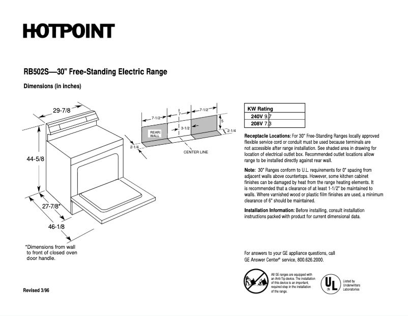 Page n°1 - Fiche technique Hotpoint RB502SWH
