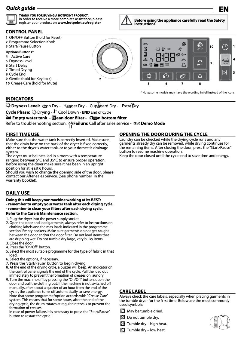 Page n°1 - Manuel utilisateur Hotpoint NT M11 9X3E UK