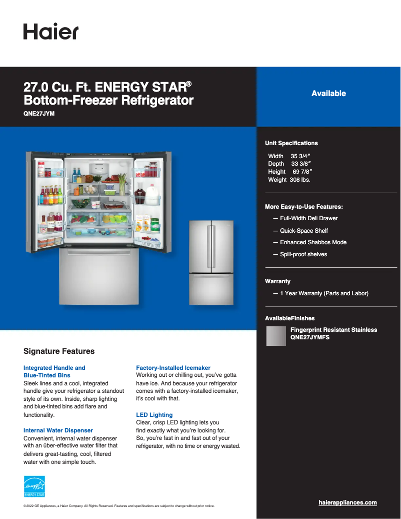 Image de la première page du manuel de l'appareil QNE27JYMFS