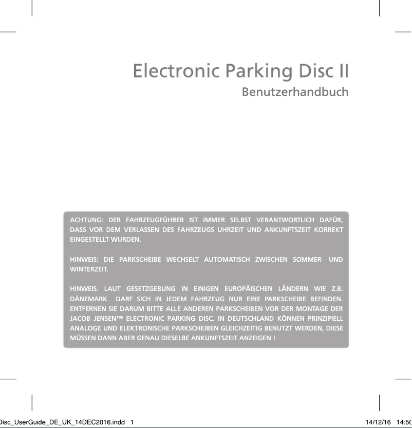 Page n°1 - Manuel utilisateur Jacob Jensen Electronic Parking Disc II