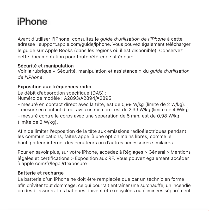 Page 1 de la notice Manuel utilisateur Apple iPhone 14 Pro Max