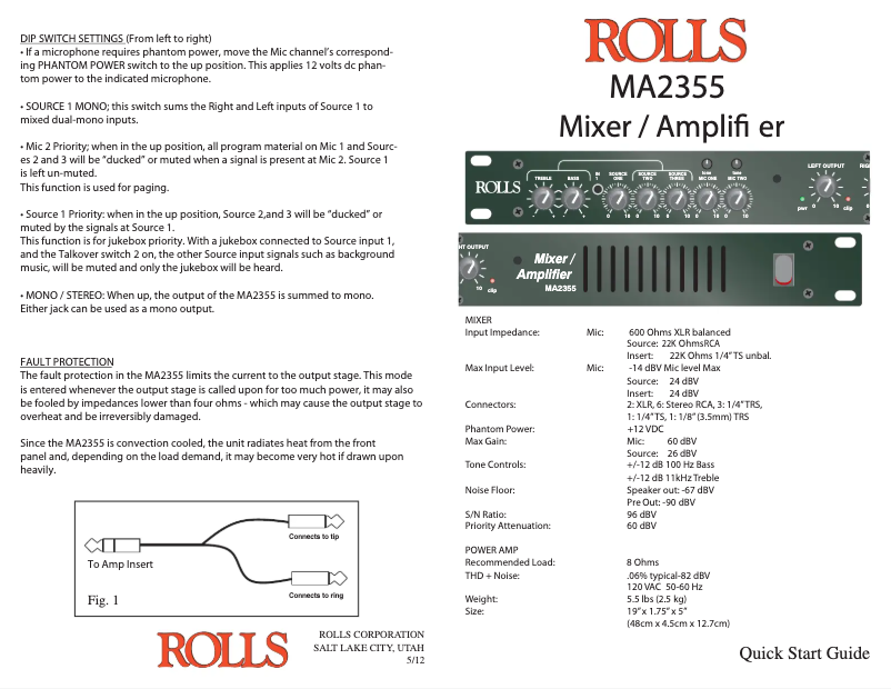 Page 1 de la notice Manuel utilisateur Rolls MA2355