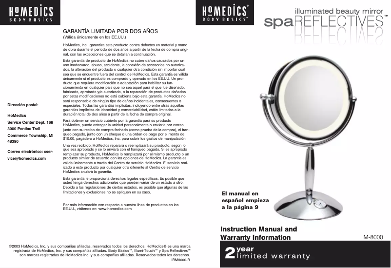 Page n°1 - Manuel utilisateur Homedics M-8000