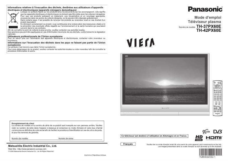 Page 1 de la notice Manuel utilisateur Panasonic TH-37PX60E