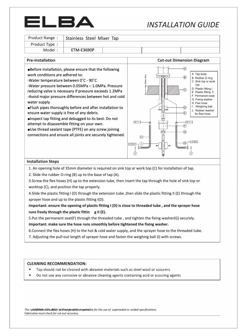 Page 1 de la notice Manuel utilisateur Elba ETM-E3690P