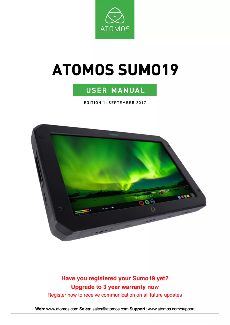 Page 1 de la notice Manuel utilisateur Atomos Sumo19