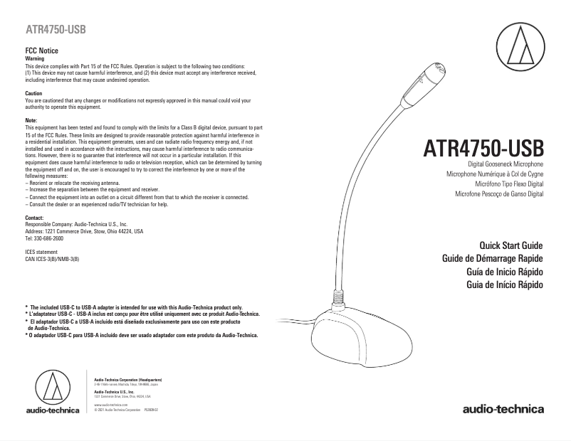Page n°1 - Guide de démarrage rapide Audio-Technica ATR4750-USB