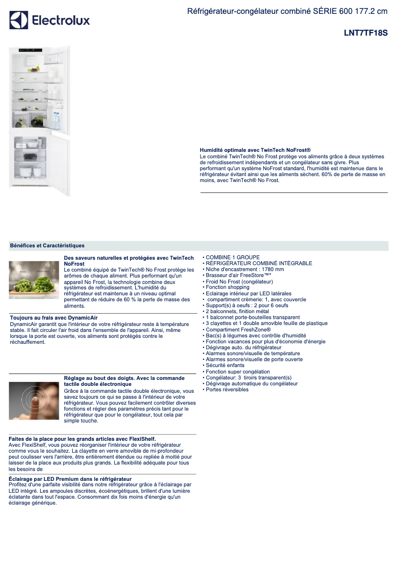 Page n°1 - Fiche technique Electrolux LNT7TF18S