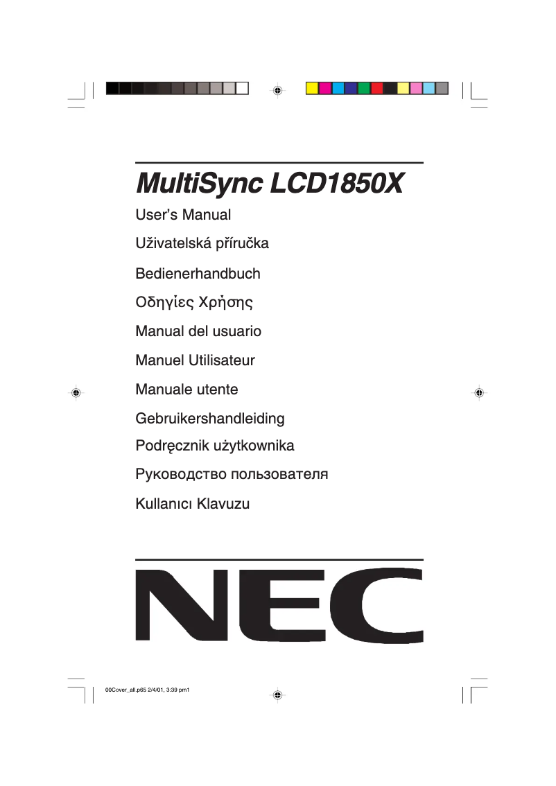 Image de la première page du manuel de l'appareil MultiSync LCD1850X