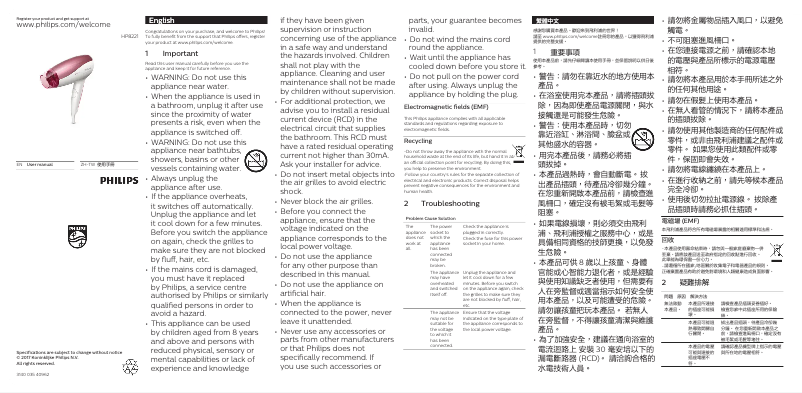Page 1 de la notice Manuel utilisateur Philips SpaShine HP8221