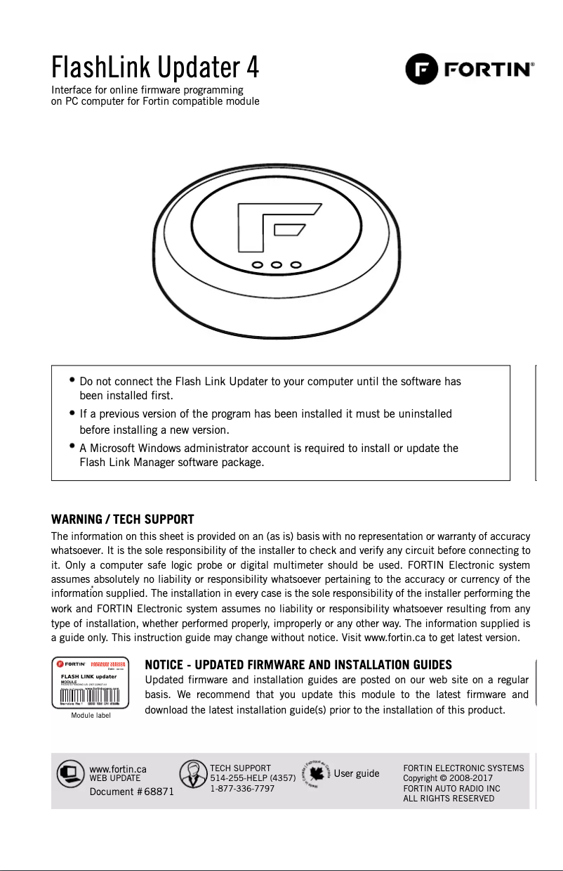 Imagen de la primera página del manual del dispositivo FLASHLINK