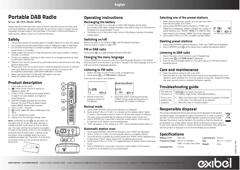 Page 1 de la notice Manuel utilisateur Exibel DPX2