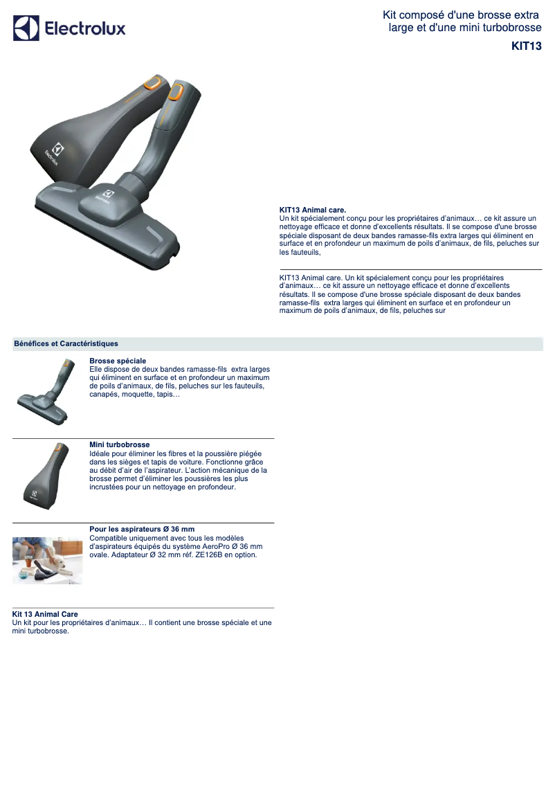 Page 1 de la notice Manuel utilisateur Electrolux KIT13
