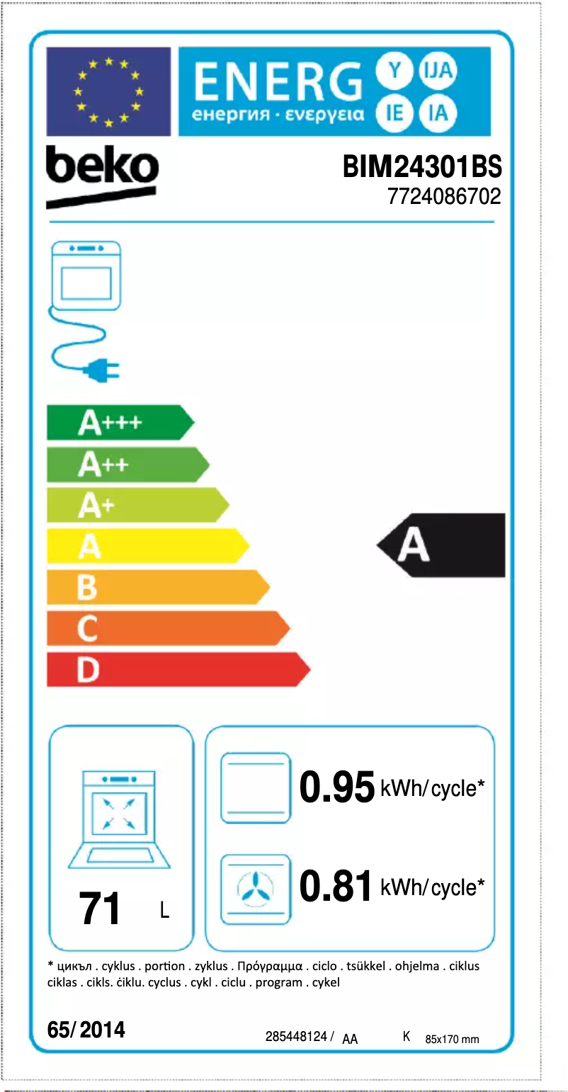 Page n°1 - Label énergétique Beko BIM 24301 BS