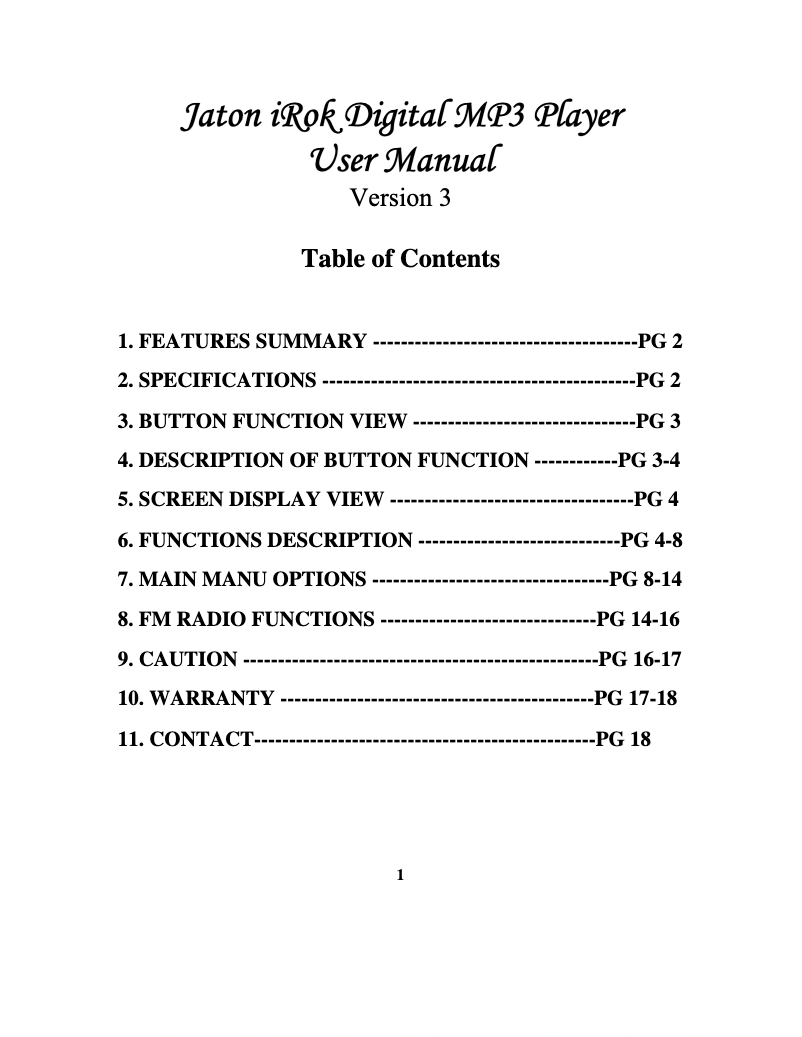 Imagen de la primera página del manual del dispositivo iRok