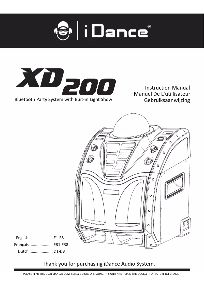 Page 1 de la notice Manuel utilisateur iDance Party Speaker XD200