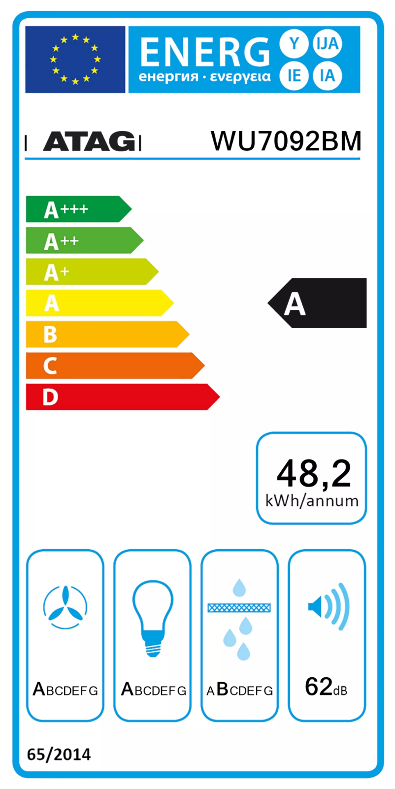 Page 1 de la notice Label énergétique Atag WU7092BM