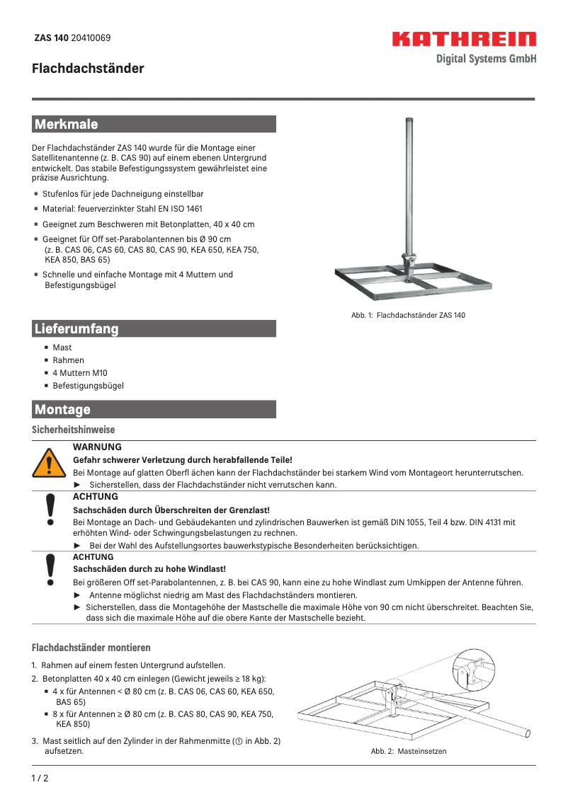 Page 1 de la notice Manuel utilisateur Kathrein ZAS 140