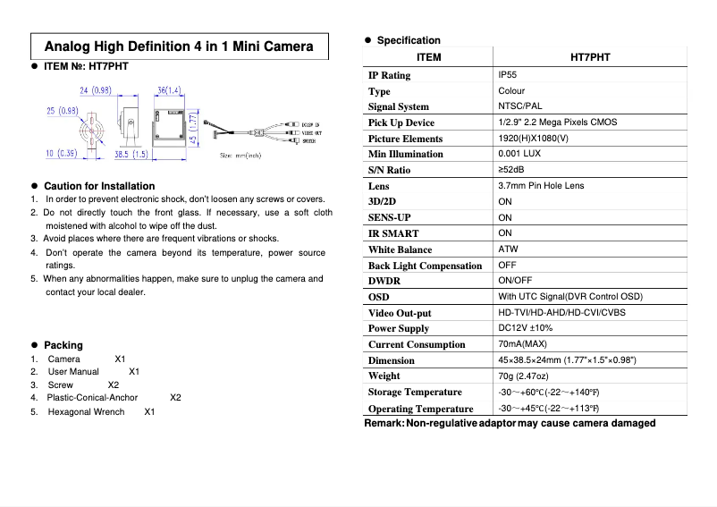 Image de la première page du manuel de l'appareil HT7PHT