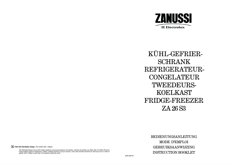 Page 1 de la notice Manuel utilisateur Zanussi ZA 26 s