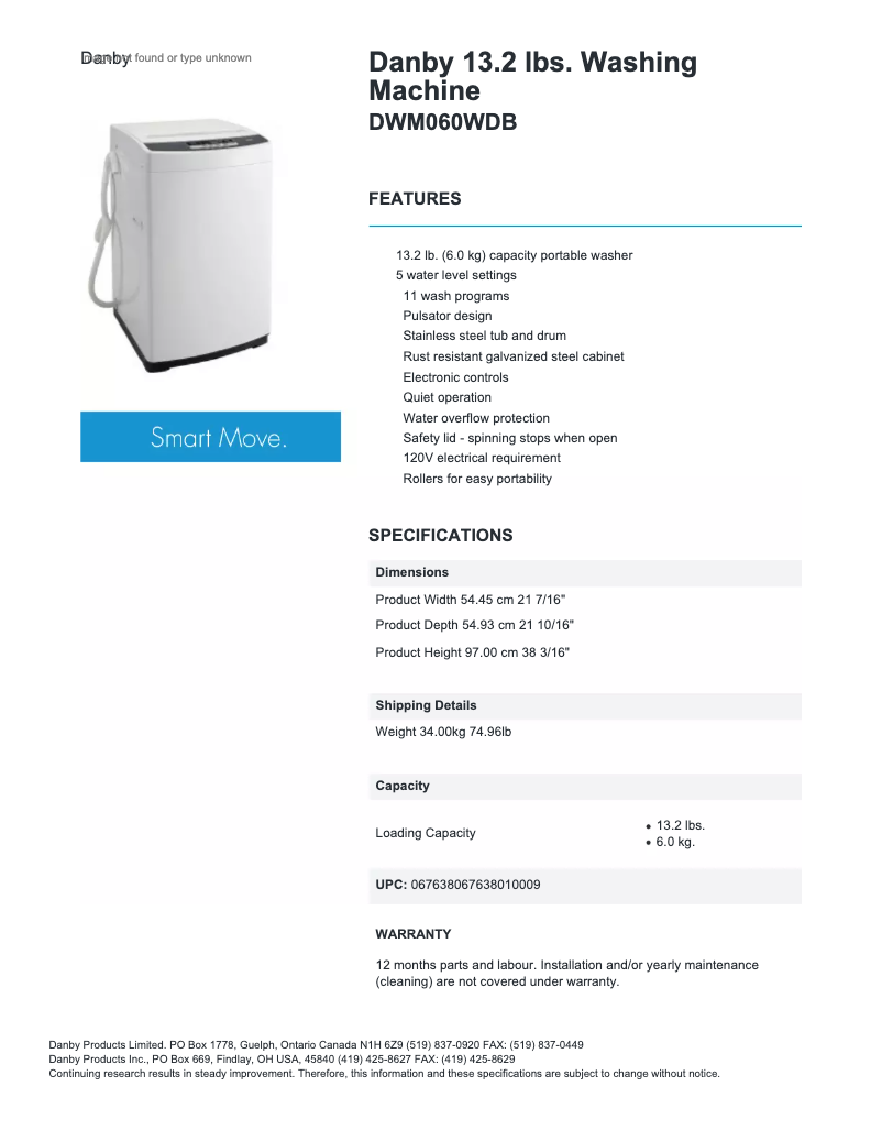 Página 1 del manual Ficha técnica Danby DWM060DB