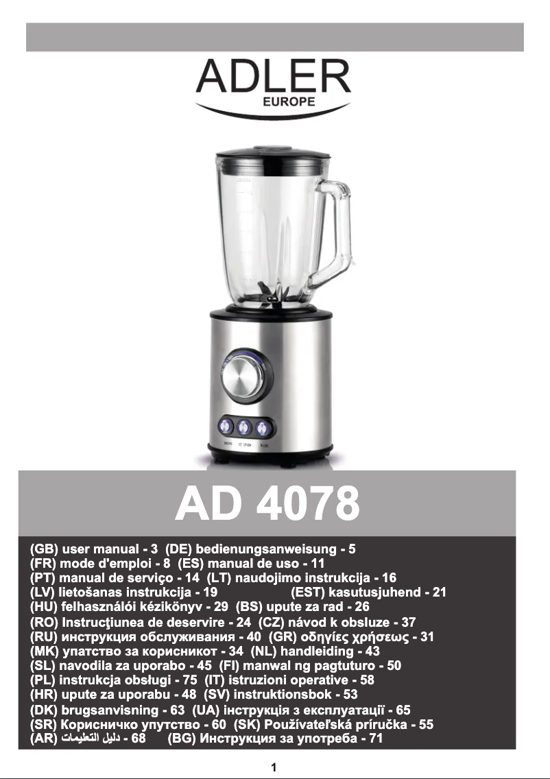 Page 1 de la notice Manuel utilisateur Adler AD 4078