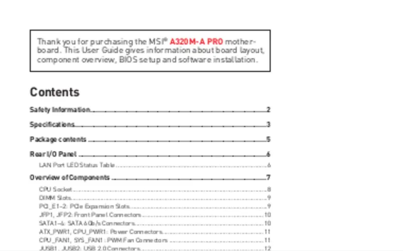 Page 1 de la notice Manuel utilisateur MSI A320M-A PRO