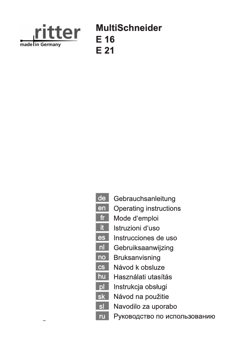 Page 1 de la notice Manuel utilisateur Ritter E 21