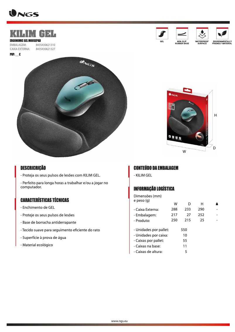 Page 1 de la notice Fiche technique NGS Kilim GEL