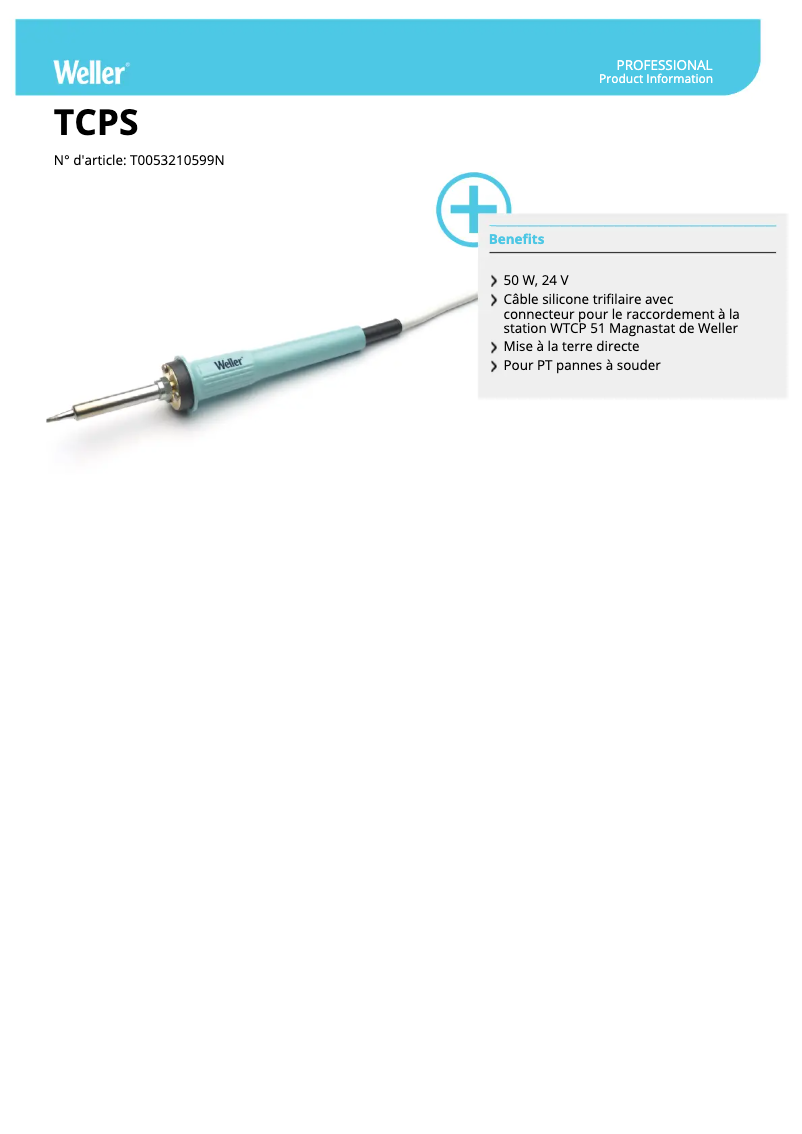 Page 1 de la notice Fiche technique Weller TCPS